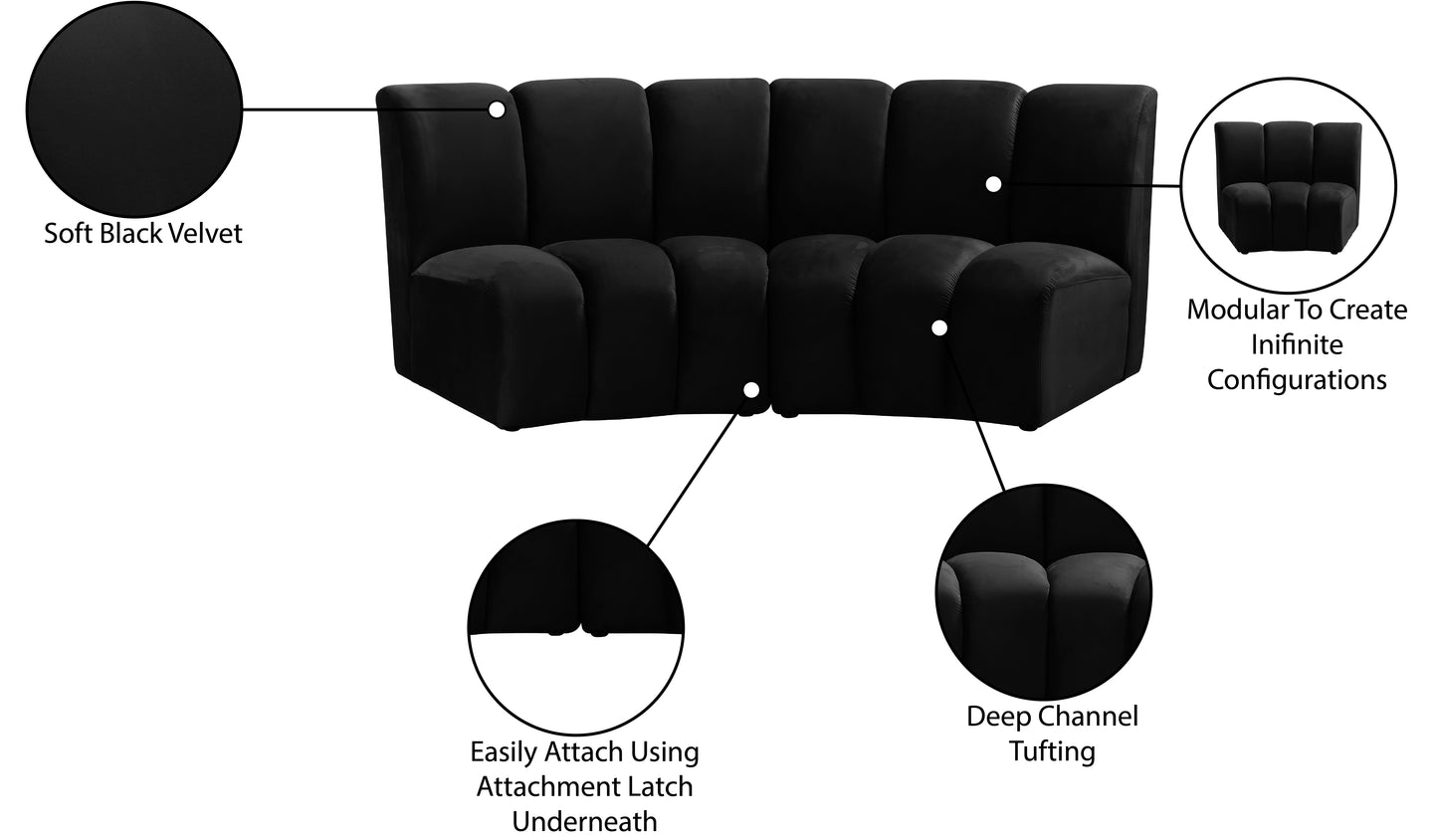 calais black velvet 2pc. modular sectional pc