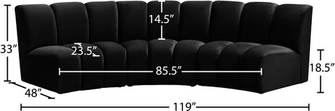 Calais Black Velvet 3pc. Modular Sectional PC