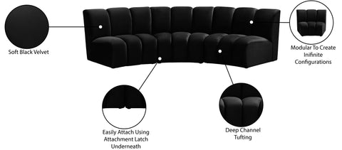 Calais Black Velvet 3pc. Modular Sectional PC