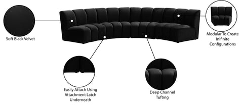 Calais Black Velvet 4pc. Modular Sectional PC