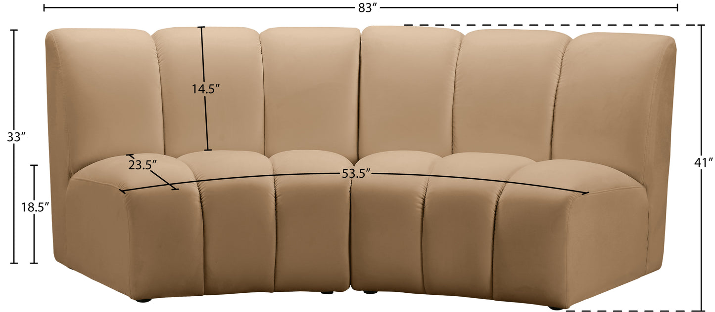 calvin camel velvet 2pc. modular sectional