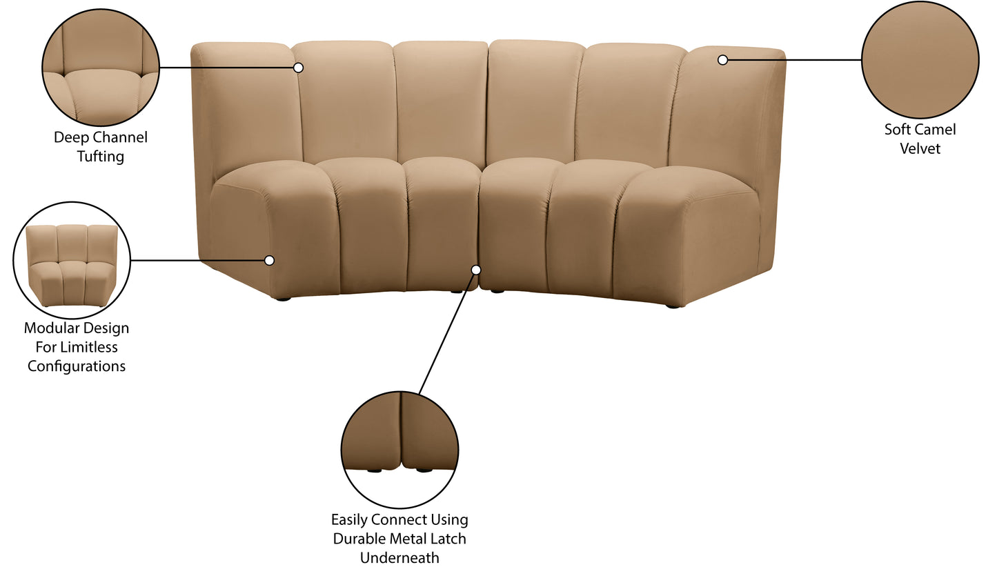 calvin camel velvet 2pc. modular sectional