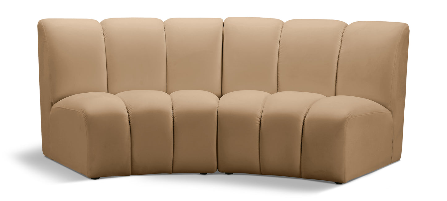 calvin camel velvet 2pc. modular sectional