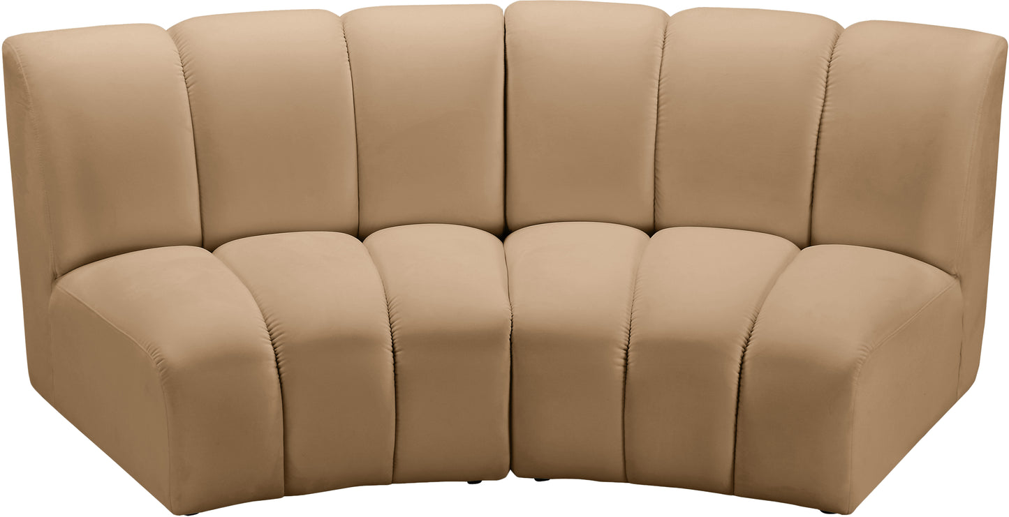 calvin camel velvet 2pc. modular sectional