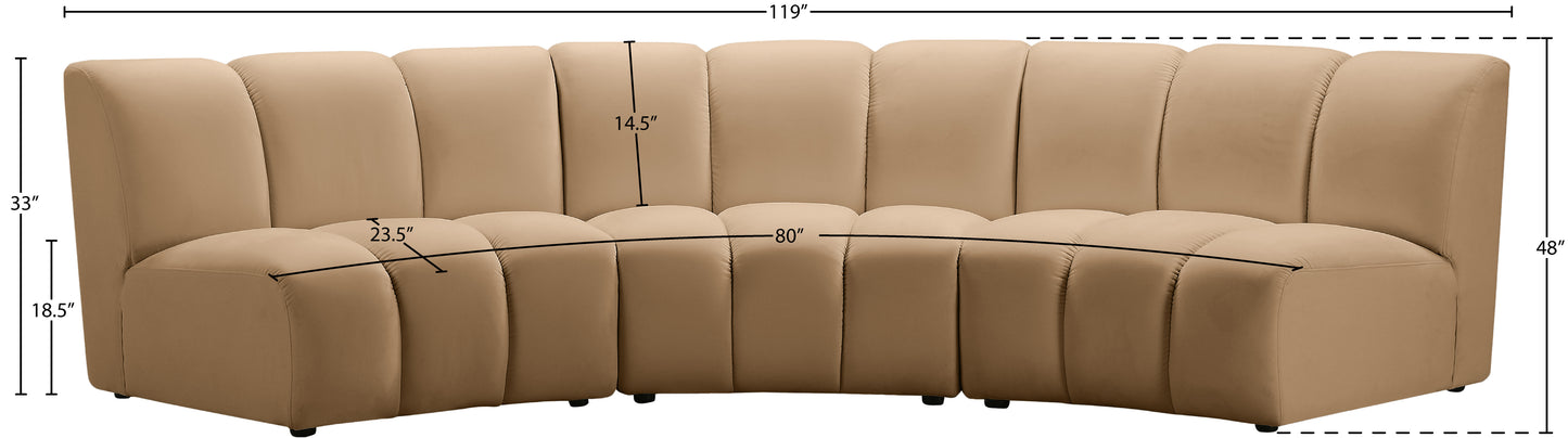 calvin camel velvet 3pc. modular sectional