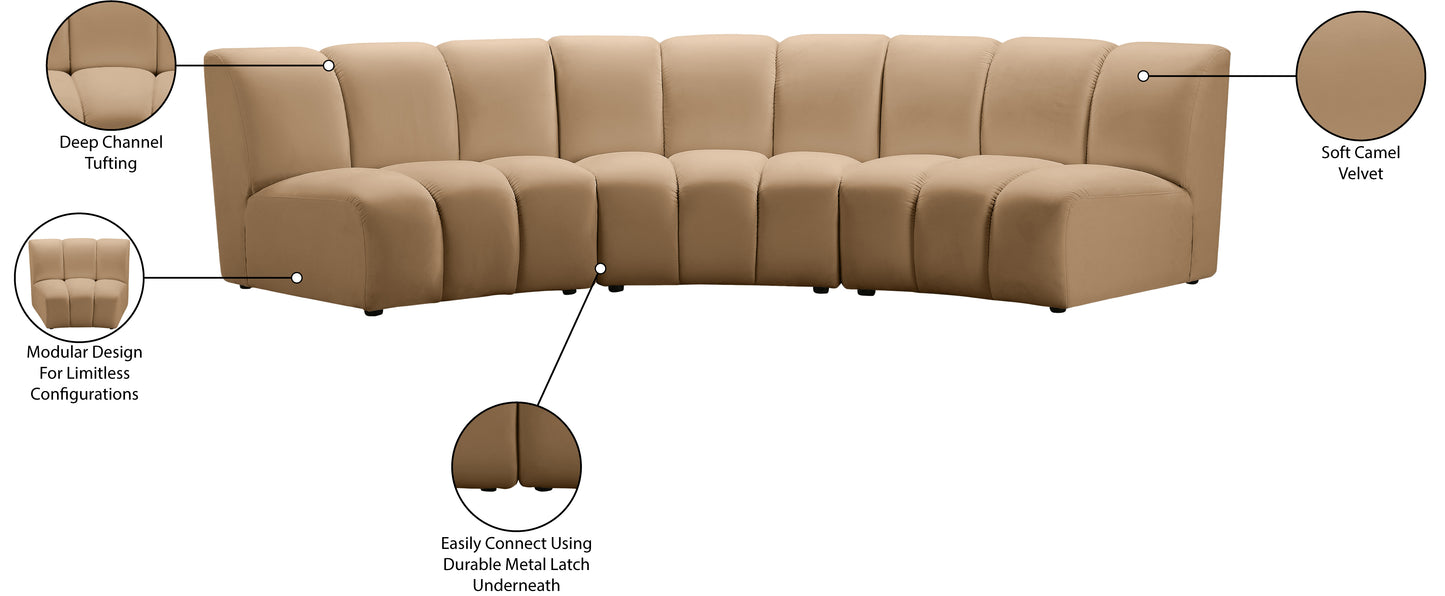 calvin camel velvet 3pc. modular sectional