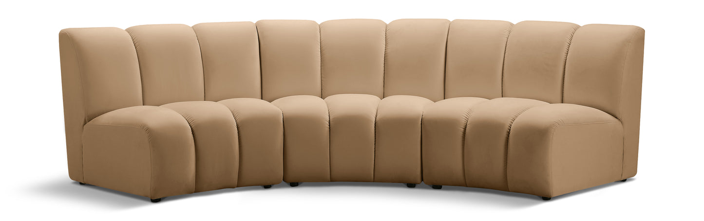 calvin camel velvet 3pc. modular sectional