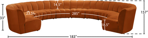 Calais Cognac Velvet 10pc. Modular Sectional PC