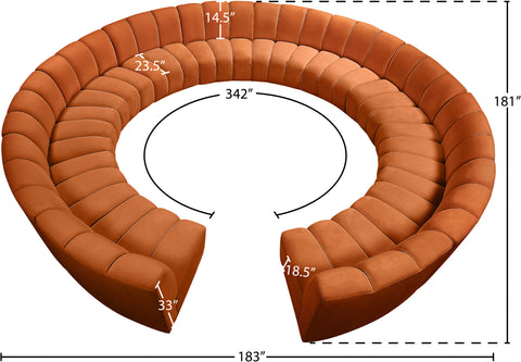 Calais Cognac Velvet 12pc. Modular Sectional PC