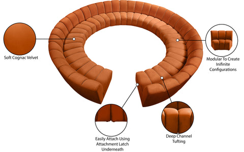 Calais Cognac Velvet 12pc. Modular Sectional PC