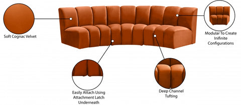Calais Cognac Velvet 3pc. Modular Sectional PC