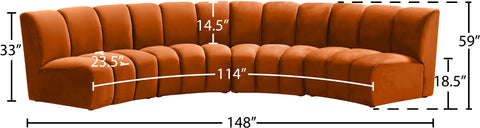 Calais Cognac Velvet 4pc. Modular Sectional PC