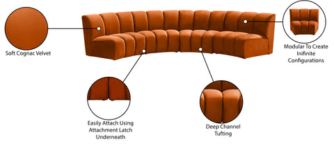 Calais Cognac Velvet 4pc. Modular Sectional PC