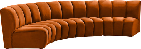 Calais Cognac Velvet 4pc. Modular Sectional PC