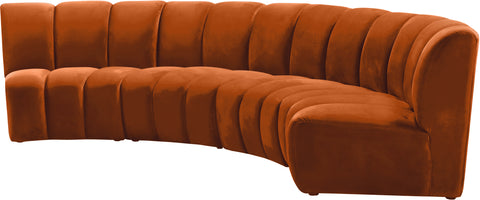 Calais Cognac Velvet 4pc. Modular Sectional PC