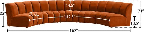 Calais Cognac Velvet 5pc. Modular Sectional PC