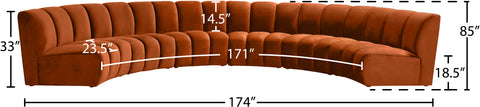 Calais Cognac Velvet 6pc. Modular Sectional PC
