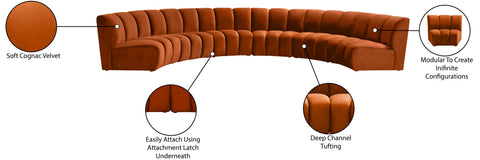 Calais Cognac Velvet 6pc. Modular Sectional PC