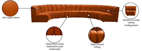 Calais Cognac Velvet 7pc. Modular Sectional PC