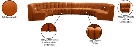 Calais Cognac Velvet 8pc. Modular Sectional PC