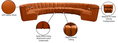 Calais Cognac Velvet 9pc. Modular Sectional PC