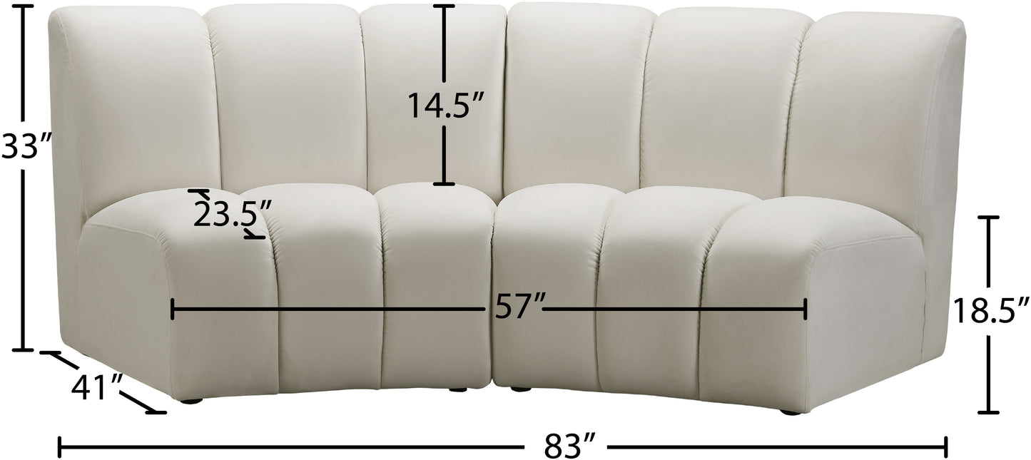 calais cream velvet 2pc. modular sectional pc