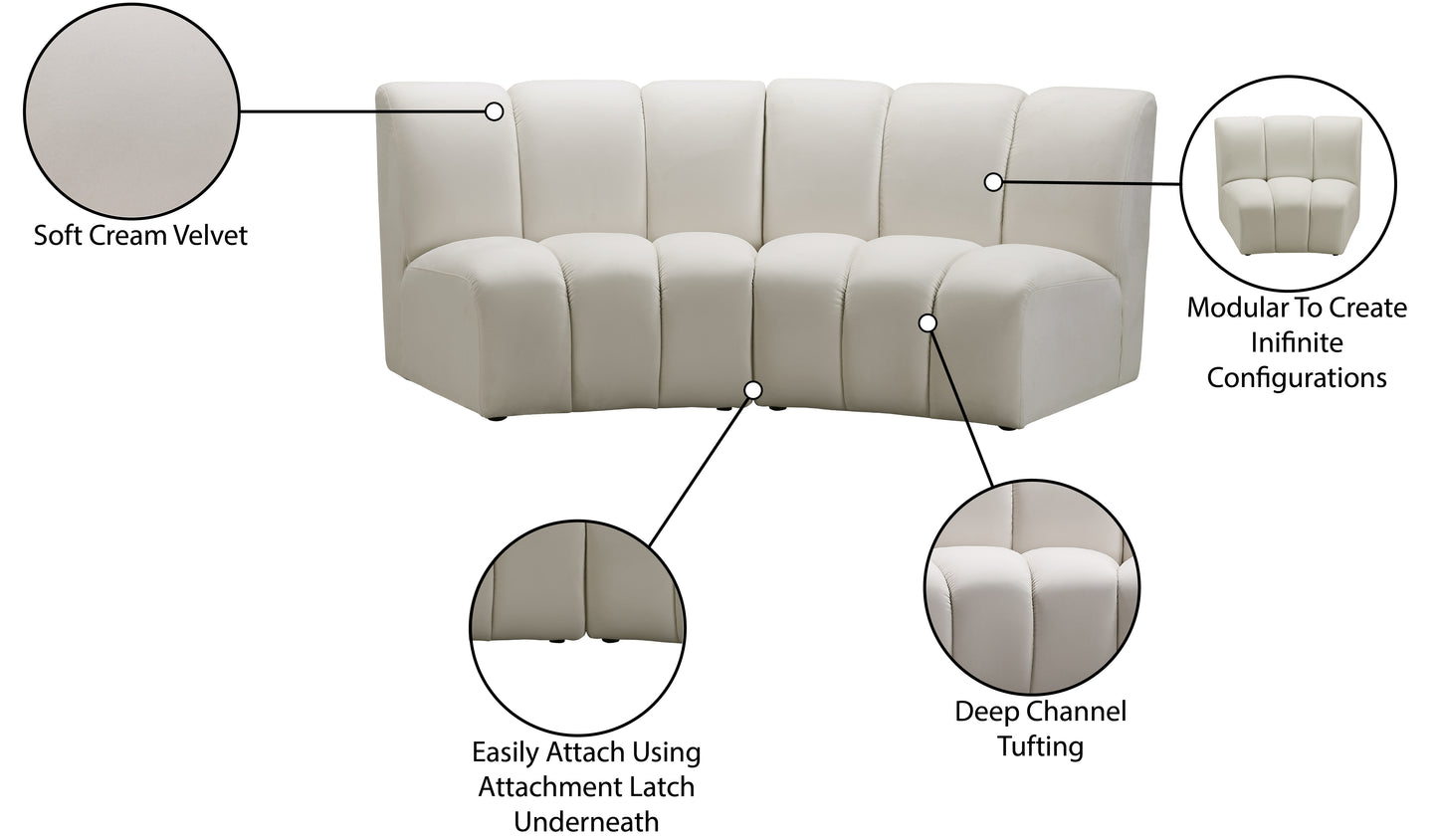 calais cream velvet 2pc. modular sectional pc