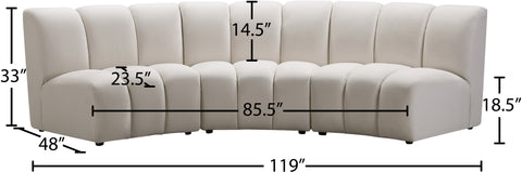 Calais Cream Velvet 3pc. Modular Sectional PC