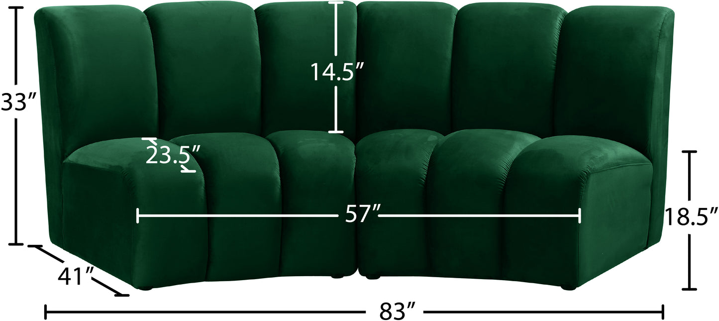 calais green velvet 2pc. modular sectional pc