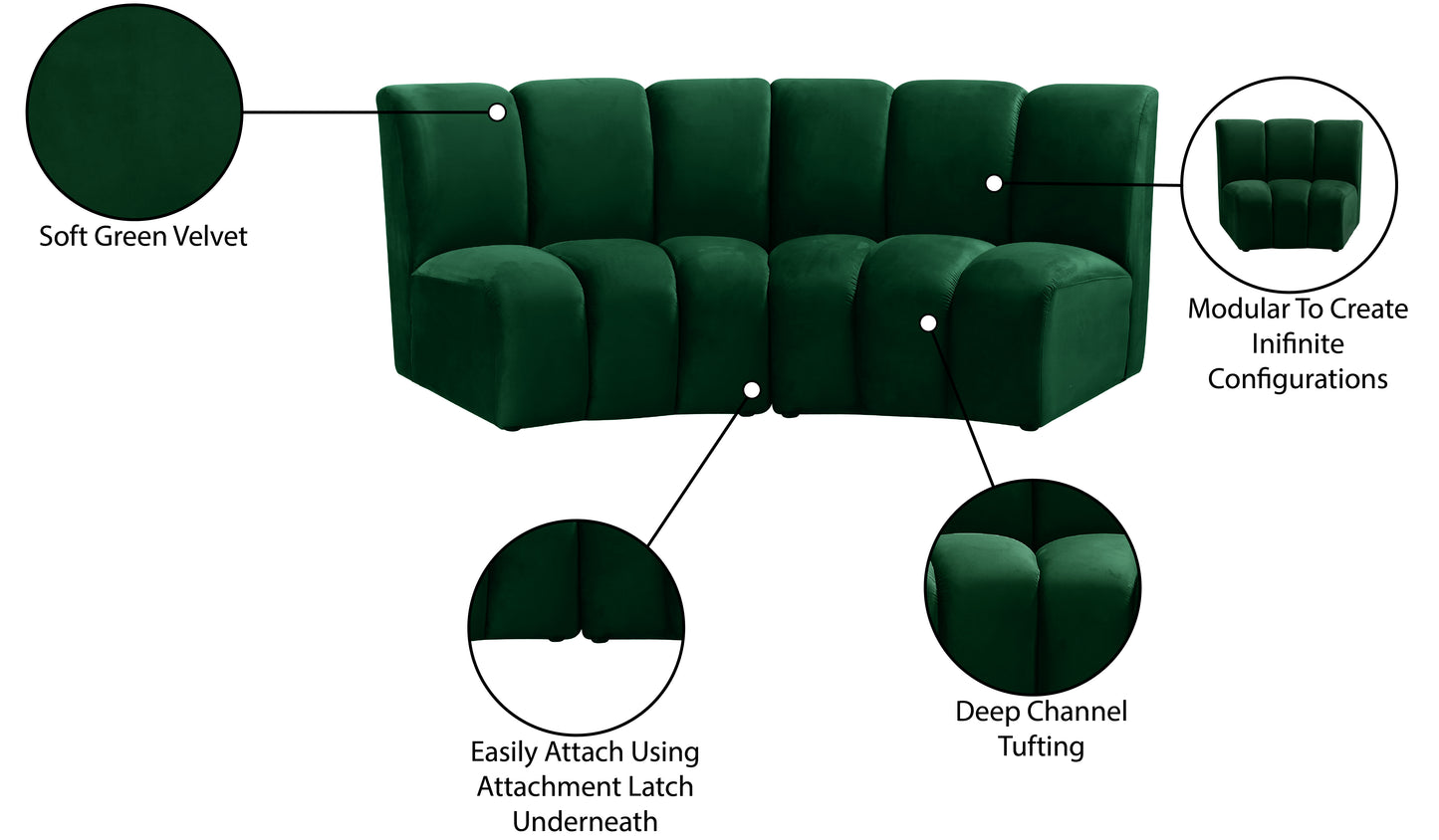 calais green velvet 2pc. modular sectional pc