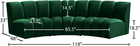 Calais Green Velvet 3pc. Modular Sectional PC