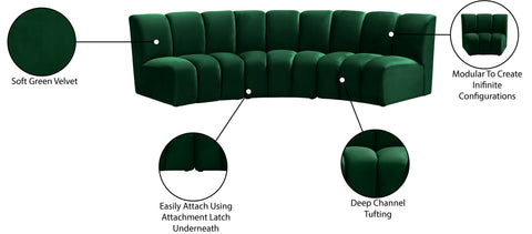 Calais Green Velvet 3pc. Modular Sectional PC