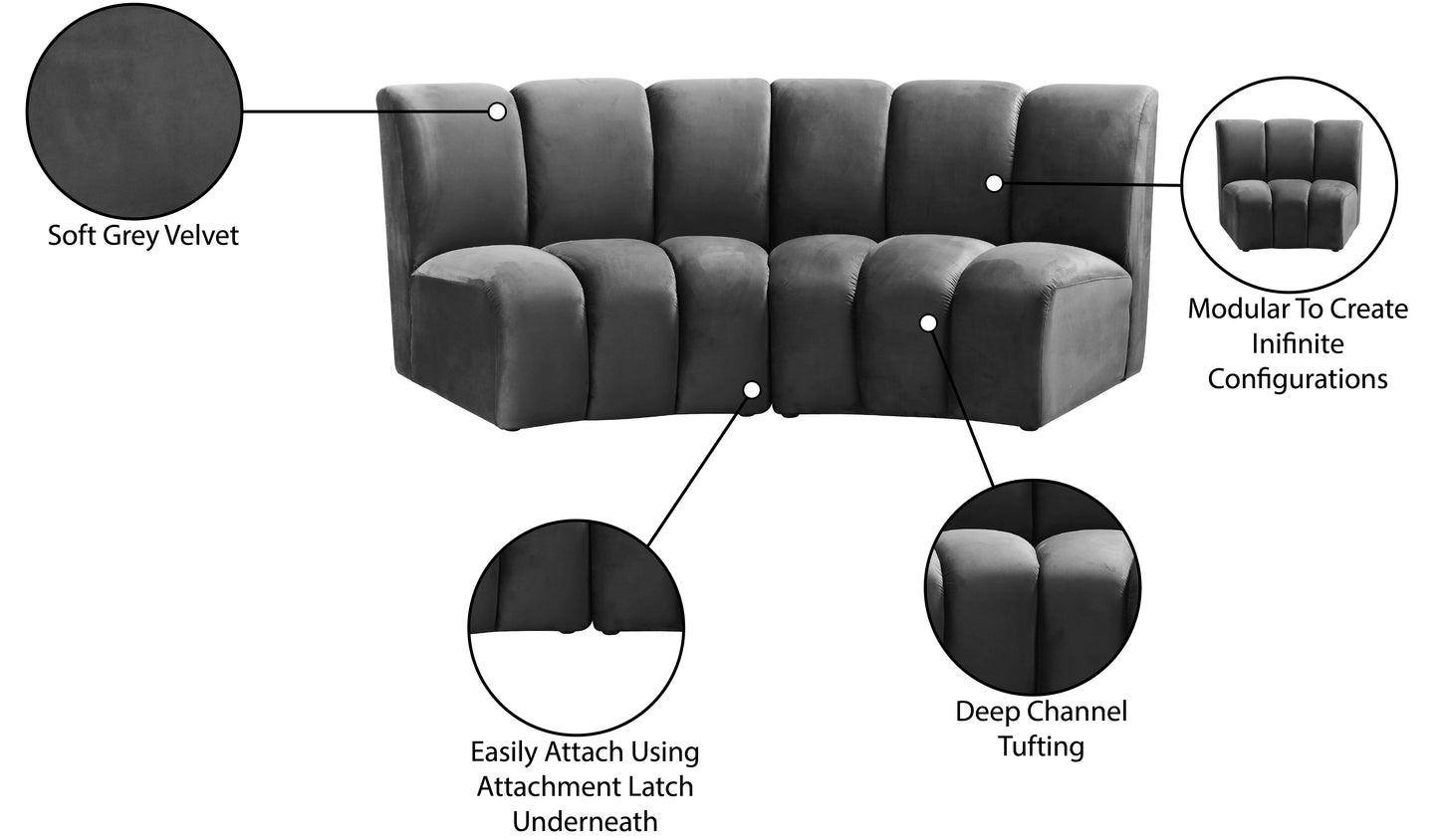 calais grey velvet 2pc. modular sectional pc