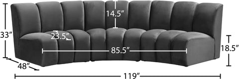 Calais Grey Velvet 3pc. Modular Sectional PC