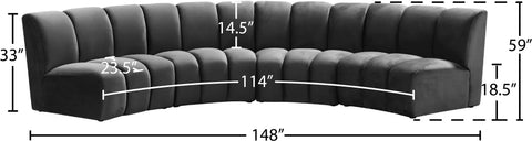 Calais Grey Velvet 4pc. Modular Sectional PC