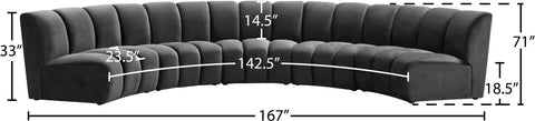 Calais Grey Velvet 5pc. Modular Sectional PC