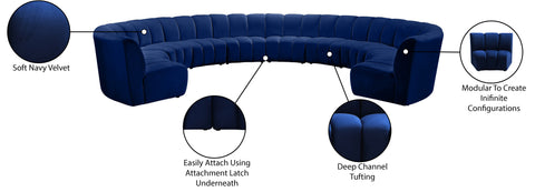 Calais Navy Velvet 10pc. Modular Sectional PC