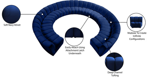 Calais Navy Velvet 11pc. Modular Sectional PC