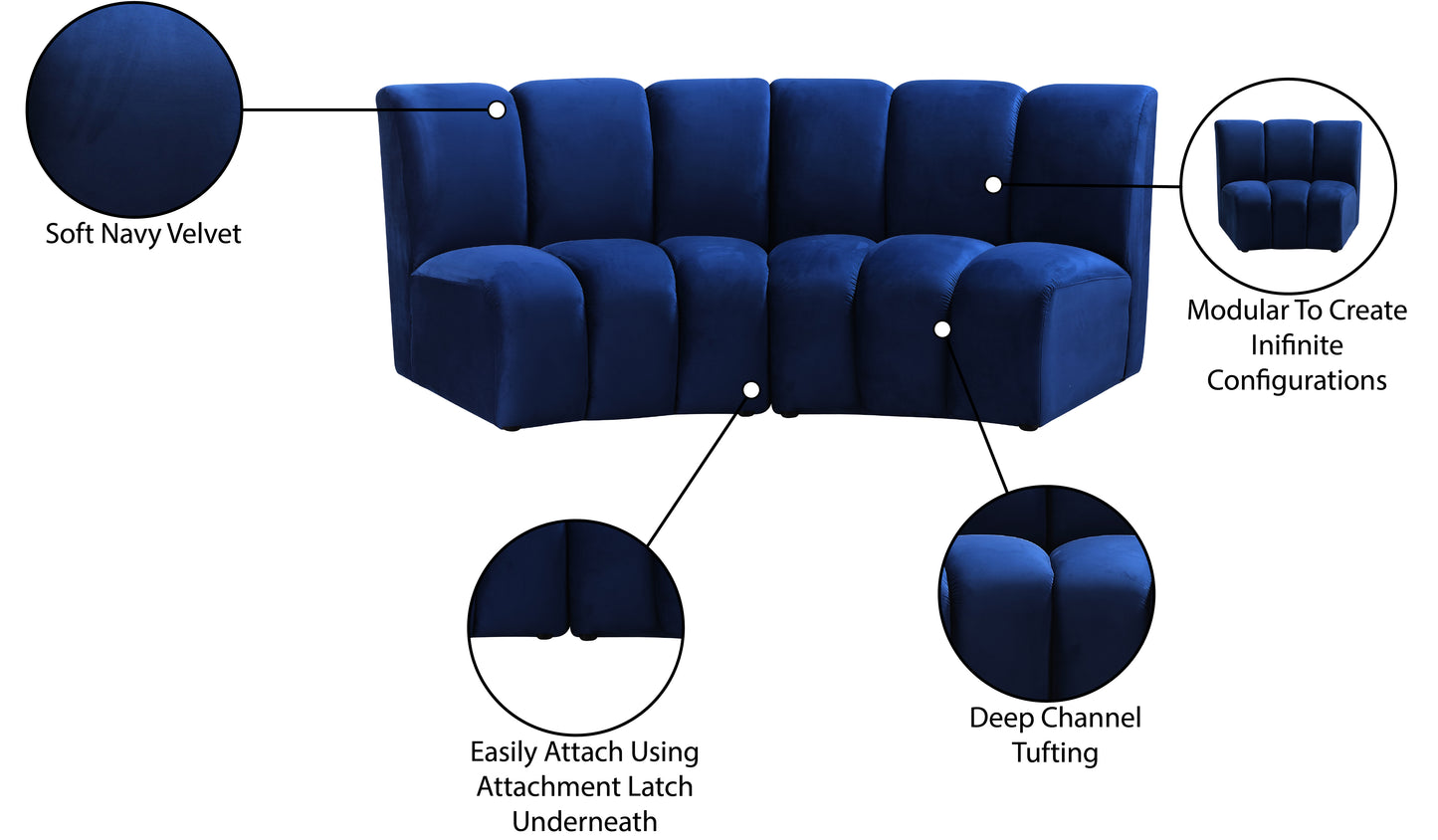 calais navy velvet 2pc. modular sectional pc