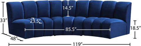 Calais Navy Velvet 3pc. Modular Sectional PC