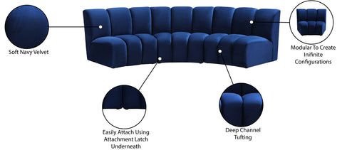 Calais Navy Velvet 3pc. Modular Sectional PC