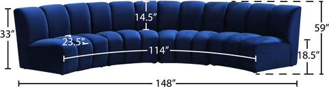 Calais Navy Velvet 4pc. Modular Sectional PC