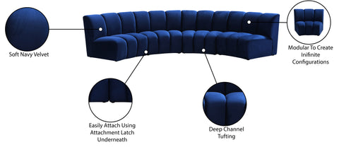 Calais Navy Velvet 4pc. Modular Sectional PC