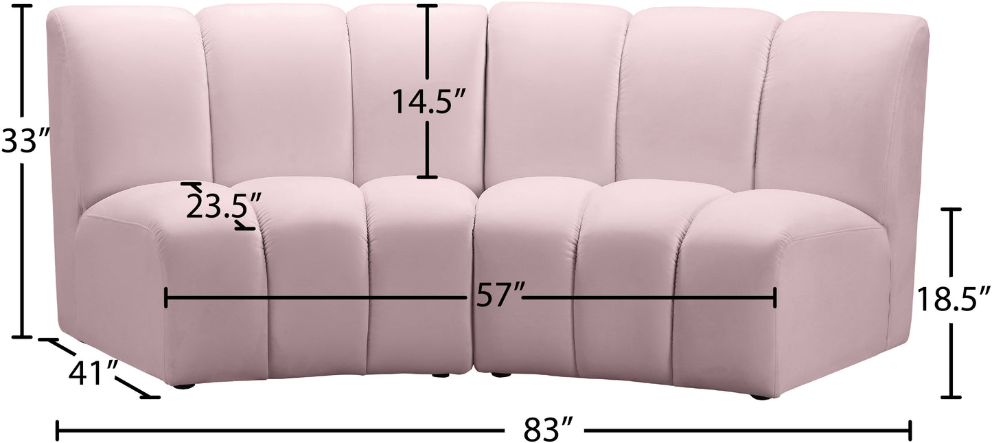 calais pink velvet 2pc. modular sectional pc