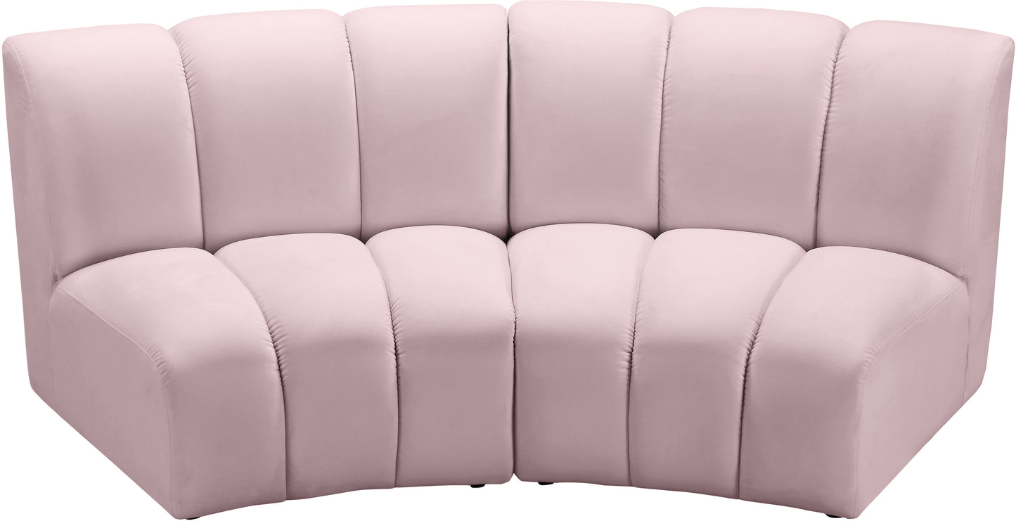 calais pink velvet 2pc. modular sectional pc