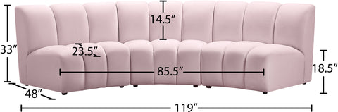 Calais Pink Velvet 3pc. Modular Sectional PC