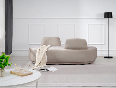 Ward Beige Chenille Fabric Chaise/Loveseat