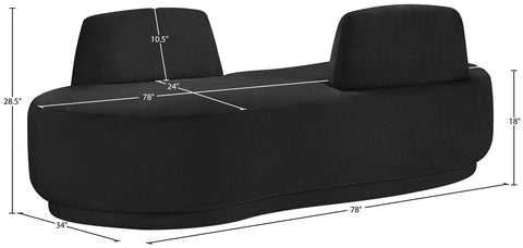 Monroe Black Chenille Fabric Upholstered Chaise Lounge / Sofa, 1 Piece