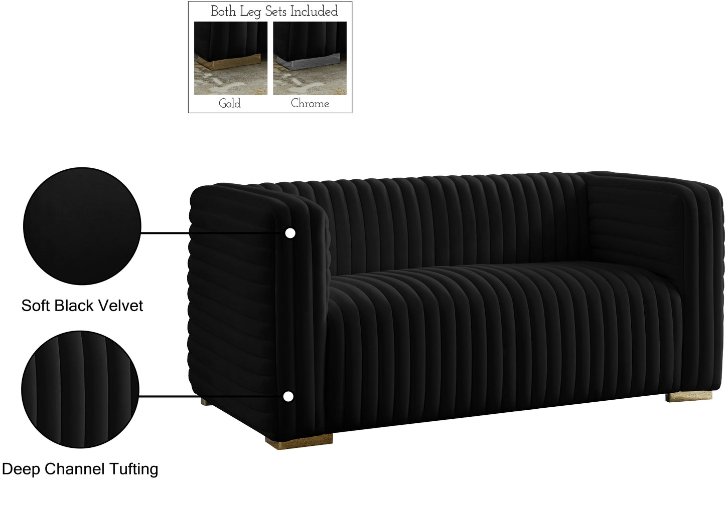 selena black velvet loveseat l