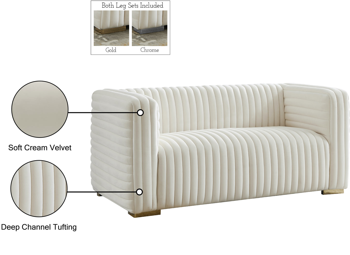 selena cream velvet loveseat l